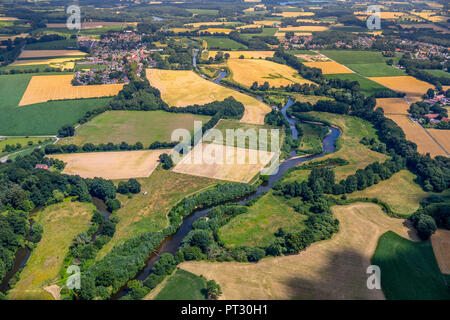 Luftaufnahme, Ems Kurve, Mäander, in der Nähe von warendorf, Münsterland, Nordrhein-Westfalen, Deutschland Stockfoto