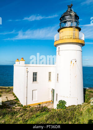 Fidra Leuchtturm, deaktiviert Stevenson Leuchtturm, fidra Insel, Erhabene, Schottland, Großbritannien mit blauer Himmel Stockfoto