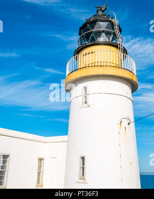 Fidra Leuchtturm, deaktiviert Stevenson Leuchtturm, fidra Insel, Erhabene, Schottland, Großbritannien mit blauer Himmel Stockfoto