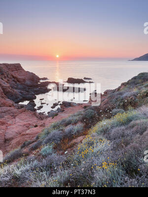 Abendstimmung am Capu Rossu, D'ARONE, Korsika, Frankreich Stockfoto
