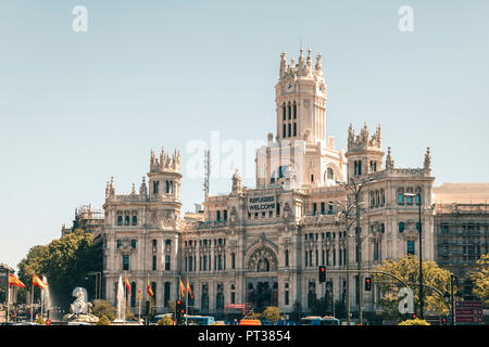 Palacio de Cibeles, Rathaus, Sitz der Gemeinde in Madrid, Spanien Stockfoto