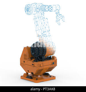 Automatisierung Industrie-Konzept mit 3D-rendering Roboterarm mit Drahtmodell Stockfoto