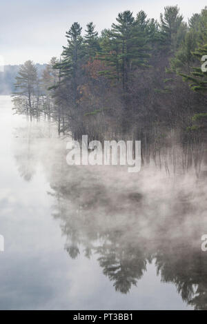 USA, New England, New Hampshire, Hopkinton, Herbst Nebel, Hopkinton See Stockfoto