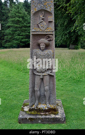 Denkmal für König James I. von Schottland (Detail). Dryburgh Abbey. Dryburgh, St. Boswells, Roxburghshire, Scottish Borders, Schottland, Vereinigtes Königreich. Stockfoto