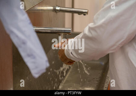 Hand Waschgelegenheiten in der modernen britischen Food Production Company Stockfoto