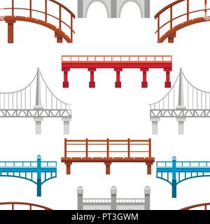 Nahtlose Muster. Sammlung von verschiedenen Brücken. Stadt Architektur Flachbild-Symbol. Vector Illustration auf weißem Hintergrund. Stock Vektor