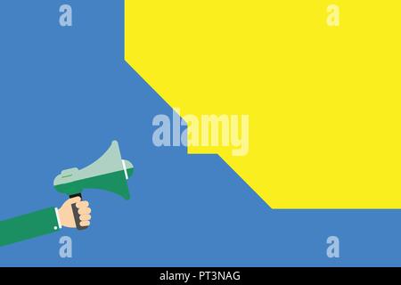 Flaches Design business Vektor-illustration leere Vorlage esp isoliert Minimalistische Grafik layout Vorlage für Werbung. Die menschliche Hand Megaphon Stock Vektor