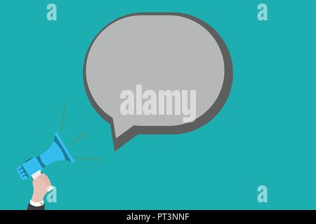 Flaches Design business Vector Illustration Konzept leere Raum modernen abstrakten Hintergrund geometrische Element. Die menschliche Hand Megaphon mit Soun Stock Vektor