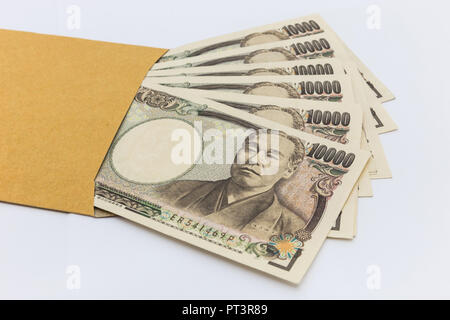 Japanische Banknote 10.000 Yen in braunen Umschlag für geben und den geschäftlichen Erfolg und Shopping. Business Konzept Stockfoto