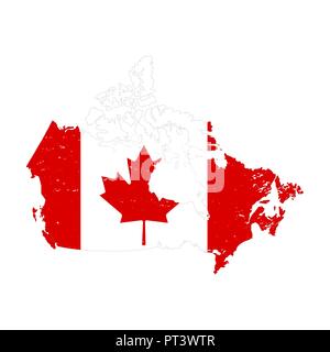 Kanada land Silhouette mit Flagge auf weißem Hintergrund Stock Vektor