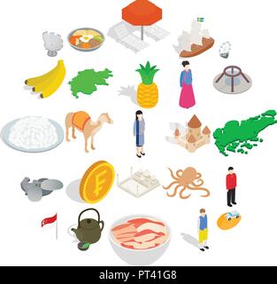 Asiatische Gebäude Icons Set, isometrische Stil Stock Vektor