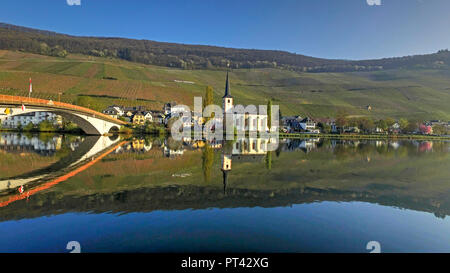 Anzeigen von Piesport an der Mosel, Rheinland-Pfalz, Deutschland Stockfoto