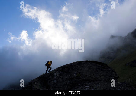 Wanderer im Nationalpark Hohe Moos, Stubaier Alpen, Tirol, Österreich. Stockfoto