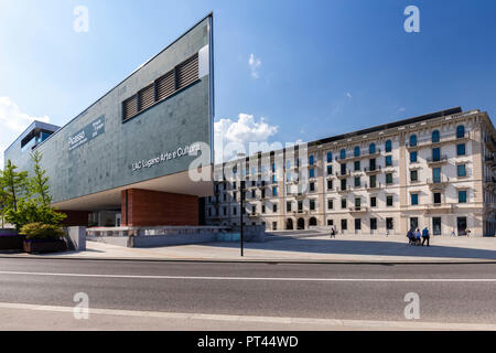 Blick auf den Luganersee Arte e Cultura Center in der Innenstadt von Lugano an einem Frühlingstag, Kanton Tessin, Schweiz, Stockfoto