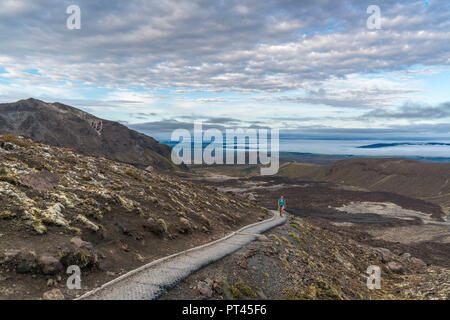 Wanderer Wandern auf den Spuren von Tongariro Alpine Crossing, Tongariro NP, North Island, Neuseeland, Stockfoto