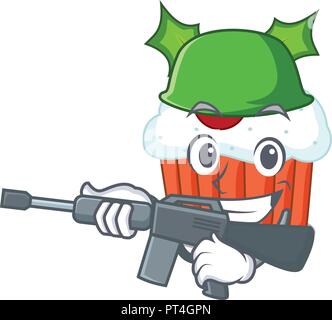 Armee Charakter christmas Cupcake mit Holly Berry Stock Vektor