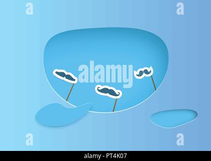 Fake mustaches Zusammenstellung und papercut Elemente. Sammlung von Gesichtsmaske von Schnurrbärten auf die Sticks. Vector Illustration. Stock Vektor