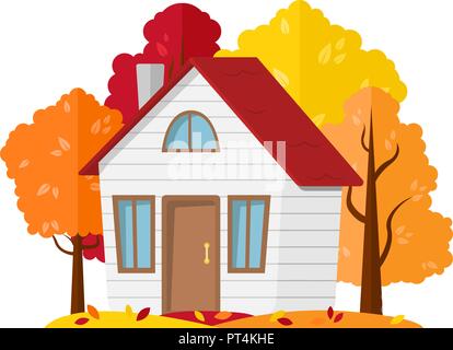 Vektor Herbst Landschaft. Country House in den Wald. Stock Vektor