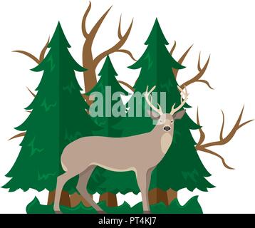 Isolierte Vektor illustartion mit Hirsch im Wald. Stock Vektor