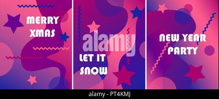 Satz winter Hintergründe mit Farbverläufen, Formen und geometrischen Elementen in Memphis Stil. Abstrakt Poster ideal für Ausdrucke, Flyer, Banner, Einladungen Stock Vektor