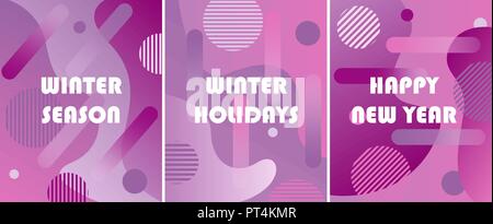 Satz winter Hintergründe mit Farbverläufen, Formen und geometrischen Elementen in Memphis Stil. Abstrakt Poster ideal für Ausdrucke, Flyer, Banner, Einladungen Stock Vektor