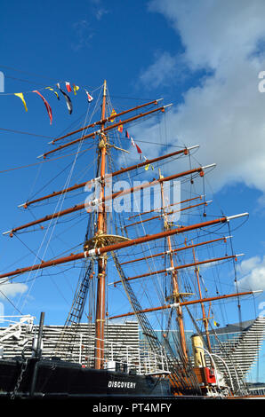 RRS Discovery; 1901 in Dundee gebaut; Captain Scott; Sir Clement Markham; Präsident der Royal Geographical Society; Antarktis Expedition; Schottland; Stockfoto