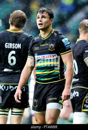 Tom Collins von Northampton reagiert, nachdem eine Entscheidung gegen sein Team während des Spiels der Gallagher Premiership im Twickenham Stadium, London, gefällt wurde. DRÜCKEN SIE VERBANDSFOTO. Bilddatum: Samstag, 6. Oktober 2018. Siehe PA Story RugbyU Northampton. Bildnachweis sollte lauten: Mark Kerton/PA Wire. EINSCHRÄNKUNGEN: Nur für redaktionelle Zwecke. Keine kommerzielle Nutzung. Stockfoto