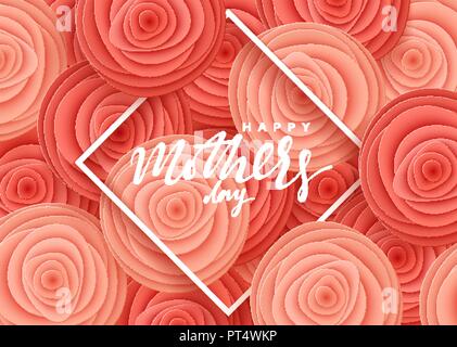Happy Mother's Day, Grußkarten mit schönen Blumen im Stil von Papier art Illustration. Blumen rote Rosen im Rahmen mit einer congratulatory Inschrift Stock Vektor