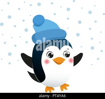 Lustige cartoon Penguin mit Santa's Hut Stock Vektor