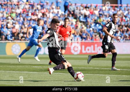 Madrid, Spanien. 6. September 2018: Jason, vom Levante UD, feiert, nachdem zählen während LaLiga Santander Runde 8 gegen Getafe CF bei Coliseum Alfonso Perez. (Foto: Ivan Abanades Medina/Cordon drücken). Cordon drücken Sie Stockfoto