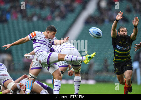 London, Großbritannien. 6. Okt 2018. Ben Youngs von Leicester Tigers während Gallagher Premiership Übereinstimmung zwischen Northampton Heiligen und die Leicester Tigers in Hilfe von Rob Horne bei Twickenham Stadion am Samstag, den 06. Oktober 2018. LONDON ENGLAND. (Nur redaktionelle Nutzung, eine Lizenz für die gewerbliche Nutzung erforderlich. Keine Verwendung in Wetten, Spiele oder einer einzelnen Verein/Liga/player Publikationen.) Credit: Taka Wu/Alamy leben Nachrichten Stockfoto