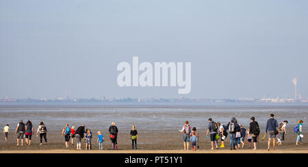 Dangast, Niedersachsen. 06 Okt, 2018. 06. Oktober 2018, Deutschland, Dangast: Menschen gehen für ein Watt Spaziergang auf Dangast Beach bei schönem Wetter. Credit: mohssen Assanimoghaddam/dpa/Alamy leben Nachrichten Stockfoto