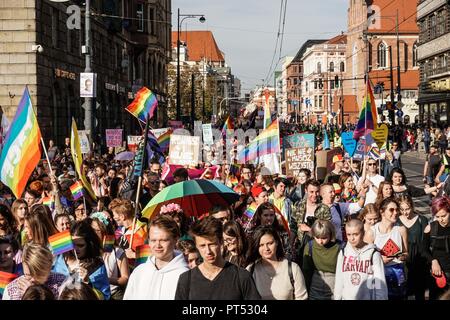 Wroclaw, Polen. 6. Okt, 2018. Wroclaw Polen. 6 Oktober, 2018 10. Auflage des Breslauer Gleichstellung März Credit: Krzysztof Kaniewski/ZUMA Credit: Krzysztof Kaniewski/ZUMA Draht/Alamy leben Nachrichten Stockfoto