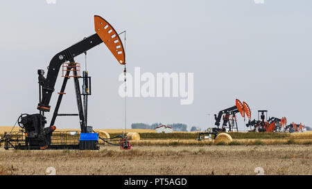 Stoughton, Saskatchewan, Kanada. 9 Sep, 2018. Ölfeld pumpjacks Vom Halbmond Punkt Energie Pumpe Rohöl in der Nähe von Stoughton, Saskatchewan. Credit: bayne Stanley/ZUMA Draht/Alamy leben Nachrichten Stockfoto