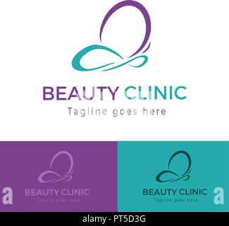 Elegante Lila und Teal Schmetterling Schönheitsklinik Markenlogo Stock Vektor