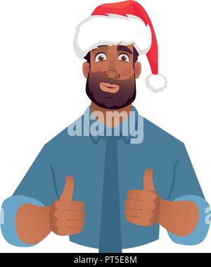 Afrikanischer Mann in hat mit Daumen nach oben. Vector Illustration Stock Vektor