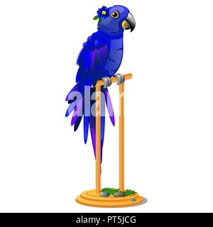 Schöner vogel Blue Parrot sitzen auf einem hölzernen Barsch auf weißem Hintergrund. Vektor cartoon Close-up Abbildung. Stock Vektor
