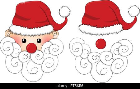 Santa Claus, Santa Hut, roter Nase und weißen Bart isoliert auf weißem Hintergrund. Vector Illustration. Stock Vektor