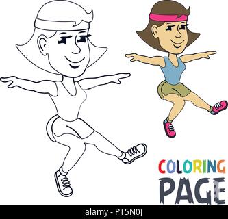 Färbung Seite mit Frau Gymnastik Cartoon Stock Vektor