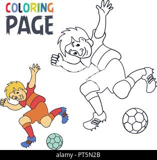 Färbung Seite mit Fußball-Fußball-Spieler Cartoon Stock Vektor