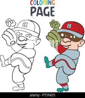 Färbung Seite mit Baseballspieler Cartoon Stock Vektor