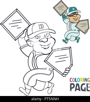 Färbung Seite mit Baseballspieler Cartoon Stock Vektor