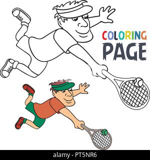 Färbung Seite mit tennis player Cartoon Stock Vektor