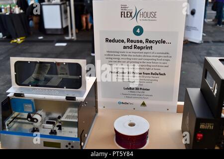 Nachhaltige Prototyp Flexhouse mit nachhaltiger und Smart Home Design & Energieeinsparung, auf der CES (Consumer Electronics Show) in Las Vegas, USA. Stockfoto