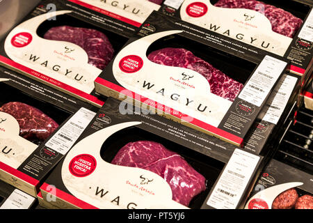 Verpackt Wagyu Beef Steaks in einem Supermarkt Stockfoto