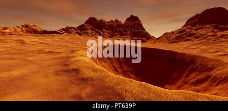 Extrem detaillierte und realistische High Resolution 3D-Bild des Mars wie Landschaft Stockfoto