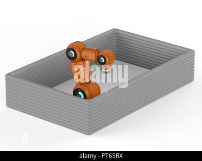 Bautechnik Konzept mit 3D-rendering Roboter Schweißer bauen Haus Stockfoto