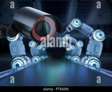 3D-rendering Sicherheit Kamera oder Überwachungskamera in der Factory Stockfoto