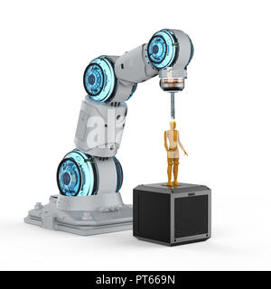 3D-Rendering von 3D-Drucker drucken menschliche Figur auf weißem Hintergrund Stockfoto
