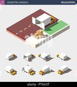 Vektor isometrische Nutzfahrzeug von verschiedenen Seiten dargestellt. Stock Vektor
